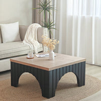 Rustic Solid Wood Coffee Table With Black Metal Base And Arch Legs For Living Room Office Or Lounge