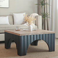 Rustic Solid Wood Coffee Table With Black Metal Base And Arch Legs For Living Room Office Or Lounge