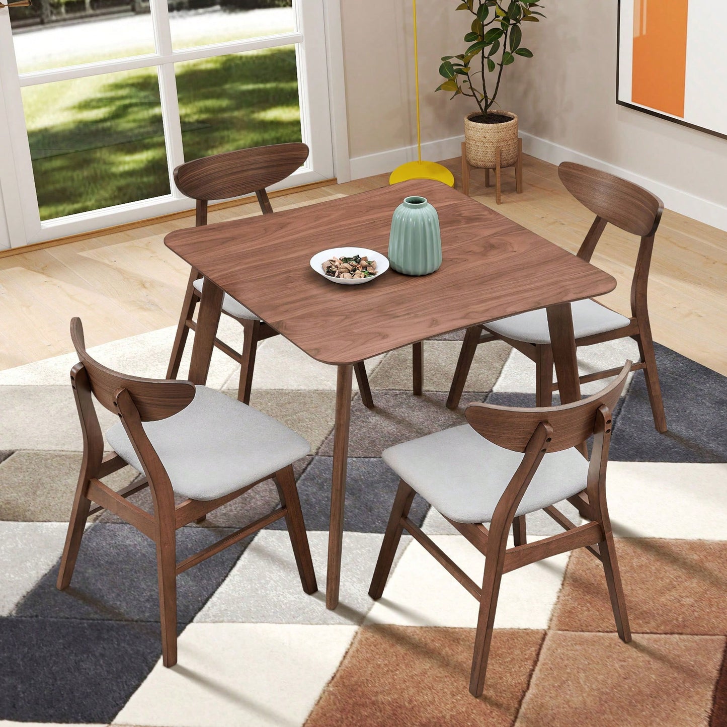 Modern Square Wooden Dining Table For 4 Persons Ideal For Kitchen Living Room And Restaurant Walnut Finish