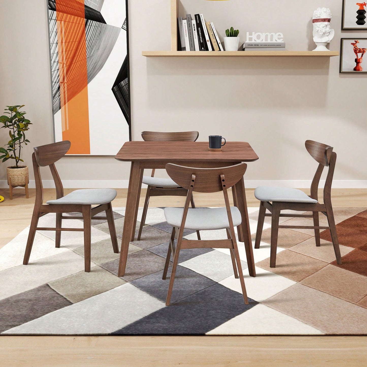 Modern Square Wooden Dining Table For 4 Persons Ideal For Kitchen Living Room And Restaurant Walnut Finish