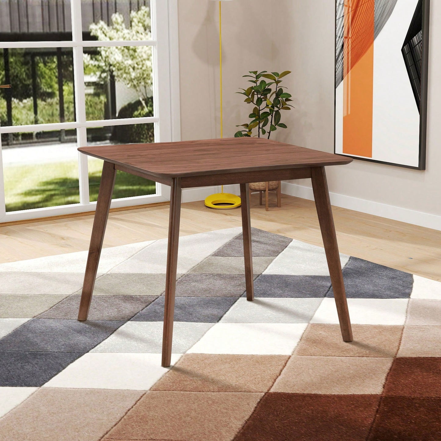 Modern Square Wooden Dining Table For 4 Persons Ideal For Kitchen Living Room And Restaurant Walnut Finish