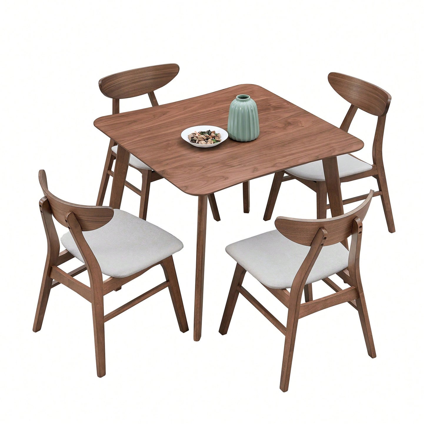 Modern Square Wooden Dining Table For 4 Persons Ideal For Kitchen Living Room And Restaurant Walnut Finish