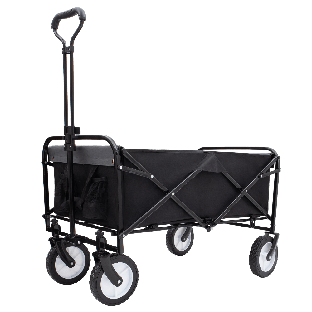 Collapsible Utility Wagon Cart With Strapping System For Beach Camping Shopping Gardening Fishing Supports 225lbs All-Terrain Wheels Black