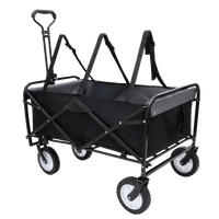 Collapsible Utility Wagon Cart With Strapping System For Beach Camping Shopping Gardening Fishing Supports 225lbs All-Terrain Wheels Black