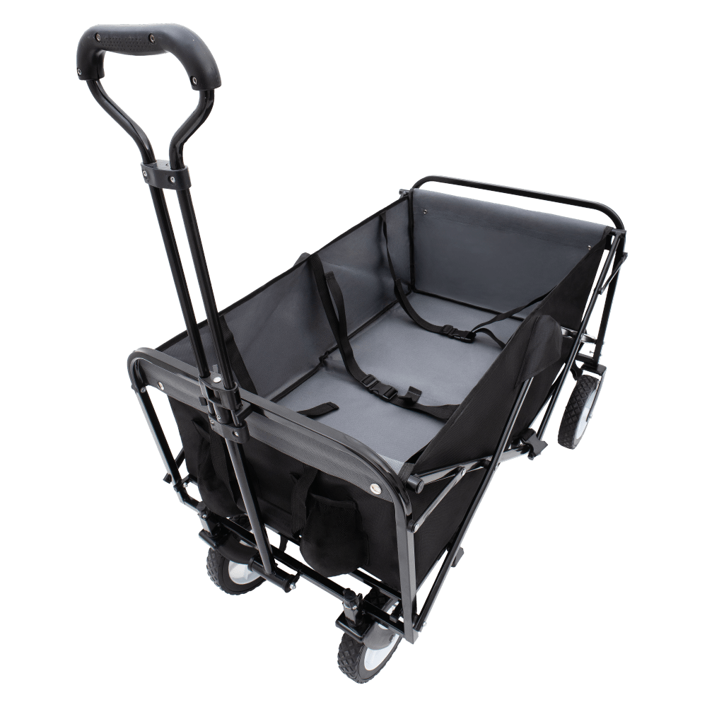 Collapsible Utility Wagon Cart With Strapping System For Beach Camping Shopping Gardening Fishing Supports 225lbs All-Terrain Wheels Black