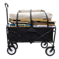 Collapsible Utility Wagon Cart With Strapping System For Beach Camping Shopping Gardening Fishing Supports 225lbs All-Terrain Wheels Black