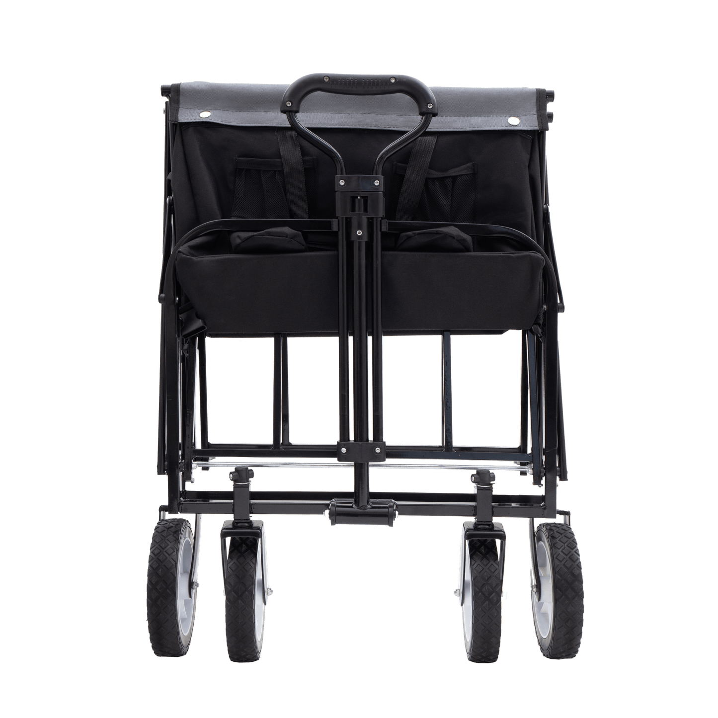 Collapsible Utility Wagon Cart With Strapping System For Beach Camping Shopping Gardening Fishing Supports 225lbs All-Terrain Wheels Black