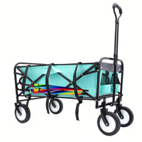 Collapsible Utility Wagon Cart With Strapping System For Beach Camping Shopping Gardening Fishing Supports 225lbs All-Terrain Wheels Black