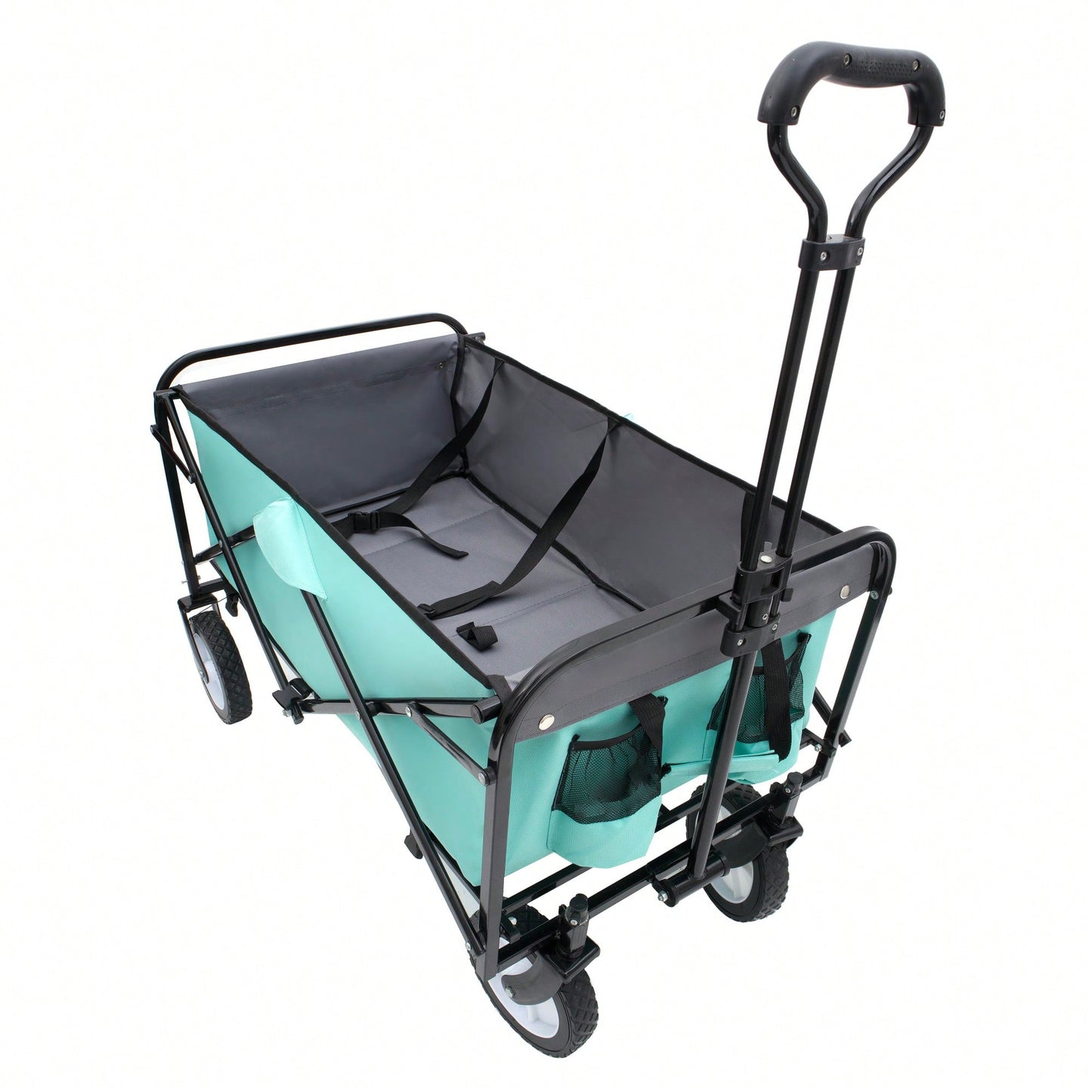 Collapsible Utility Wagon Cart With Strapping System For Beach Camping Shopping Gardening Fishing Supports 225lbs All-Terrain Wheels Black