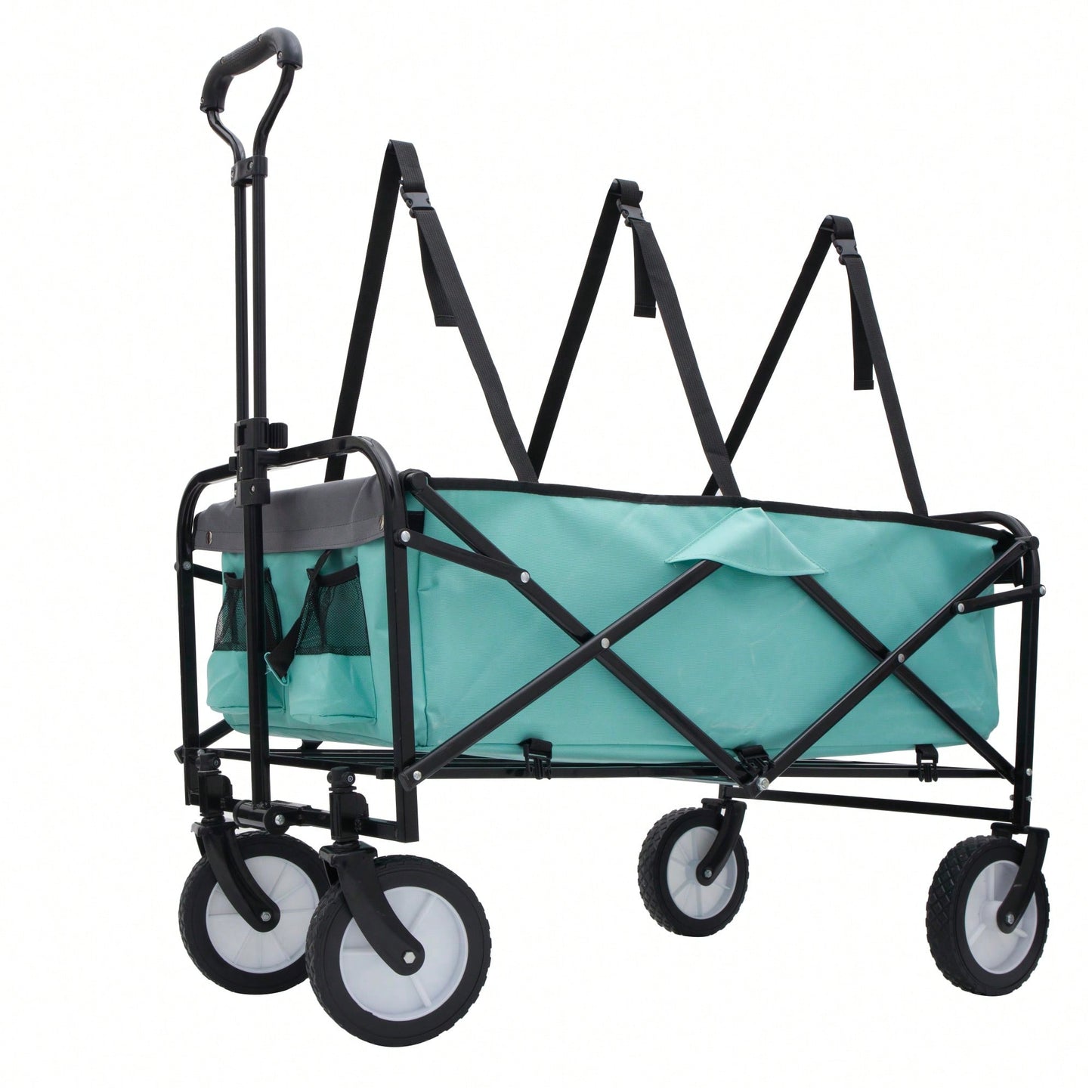 Collapsible Utility Wagon Cart With Strapping System For Beach Camping Shopping Gardening Fishing Supports 225lbs All-Terrain Wheels Black