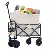 Heavy Duty Collapsible Beach Wagon Utility Cart For Camping Shopping Gardening Fishing - Supports 225lbs With All-Terrain Wheels - Dark Blue