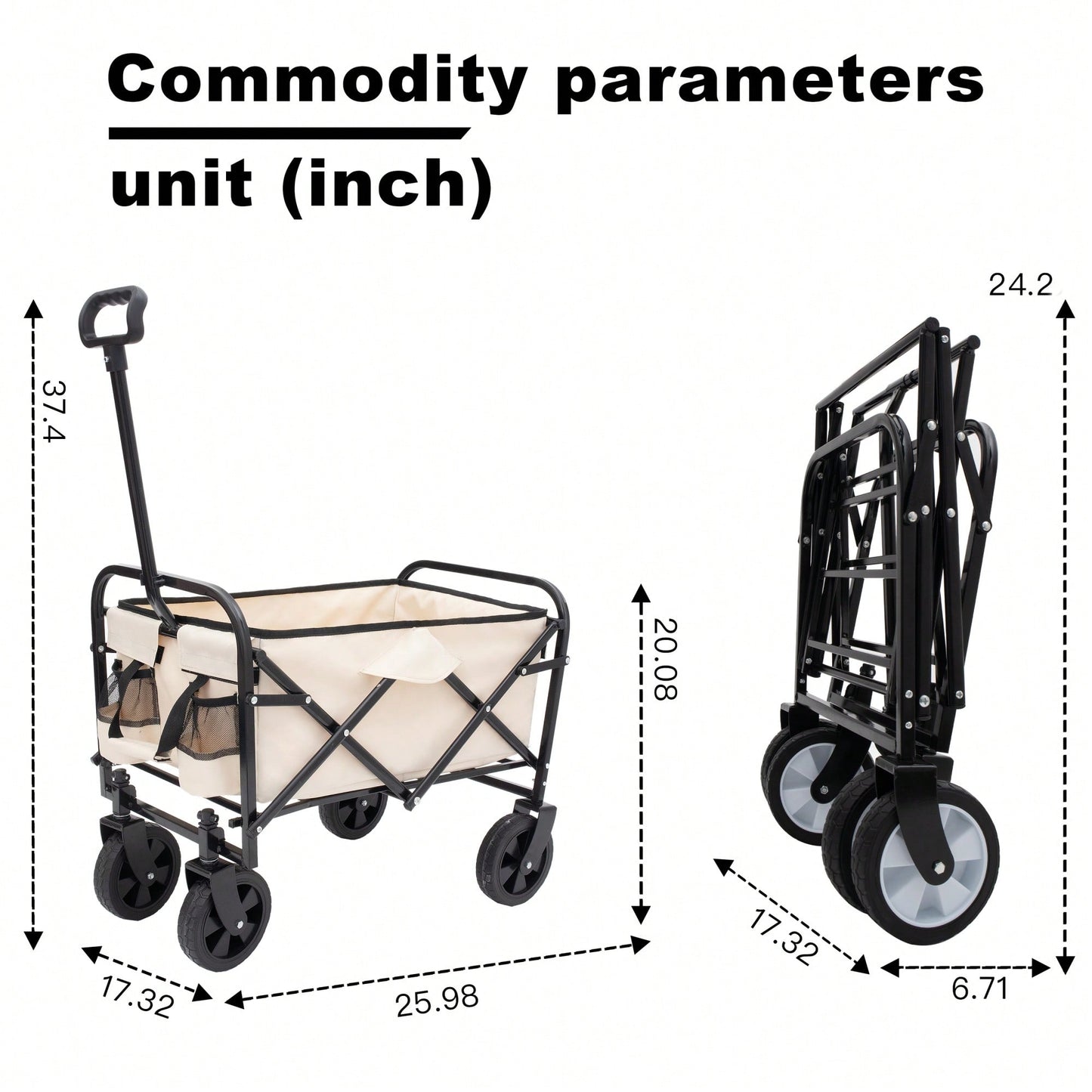 Heavy Duty Collapsible Beach Wagon Utility Cart For Camping Shopping Gardening Fishing - Supports 225lbs With All-Terrain Wheels - Dark Blue