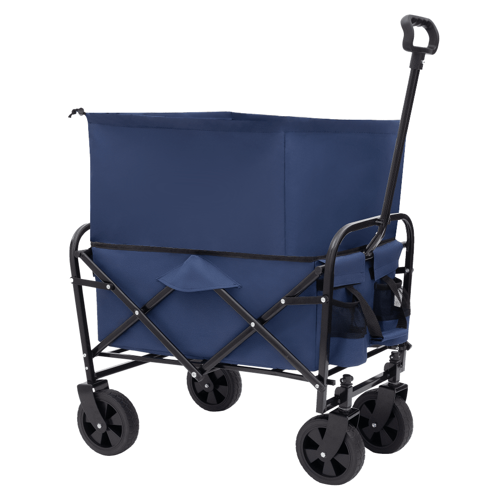 Heavy Duty Collapsible Beach Wagon Utility Cart For Camping Shopping Gardening Fishing - Supports 225lbs With All-Terrain Wheels - Dark Blue