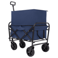 Heavy Duty Collapsible Beach Wagon Utility Cart For Camping Shopping Gardening Fishing - Supports 225lbs With All-Terrain Wheels - Dark Blue