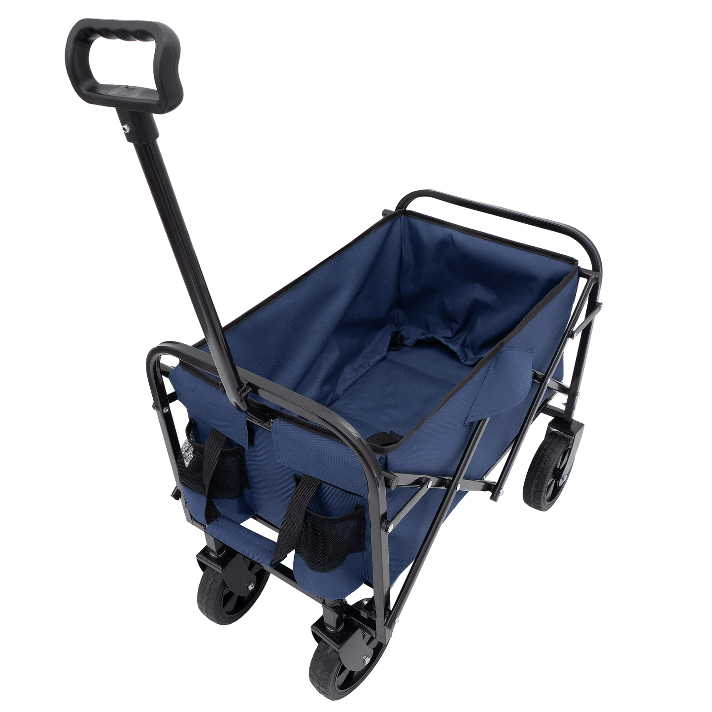 Heavy Duty Collapsible Beach Wagon Utility Cart For Camping Shopping Gardening Fishing - Supports 225lbs With All-Terrain Wheels - Dark Blue