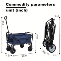 Heavy Duty Collapsible Beach Wagon Utility Cart For Camping Shopping Gardening Fishing - Supports 225lbs With All-Terrain Wheels - Dark Blue