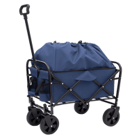 Heavy Duty Collapsible Beach Wagon Utility Cart For Camping Shopping Gardening Fishing - Supports 225lbs With All-Terrain Wheels - Dark Blue