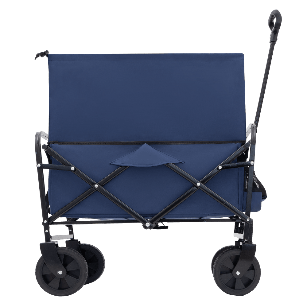 Heavy Duty Collapsible Beach Wagon Utility Cart For Camping Shopping Gardening Fishing - Supports 225lbs With All-Terrain Wheels - Dark Blue