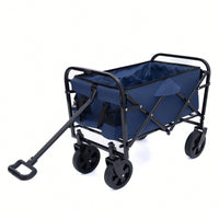 Heavy Duty Collapsible Beach Wagon Utility Cart For Camping Shopping Gardening Fishing - Supports 225lbs With All-Terrain Wheels - Dark Blue