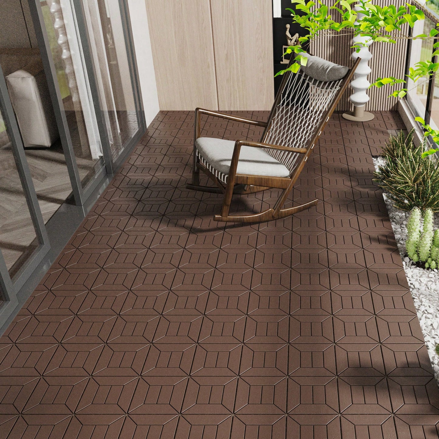 Interlocking 12-Inch Dark Gray Patio Deck Tiles For Easy DIY Installation - Perfect For Poolside, Balcony, Porch, And Backyard - 44 Pieces