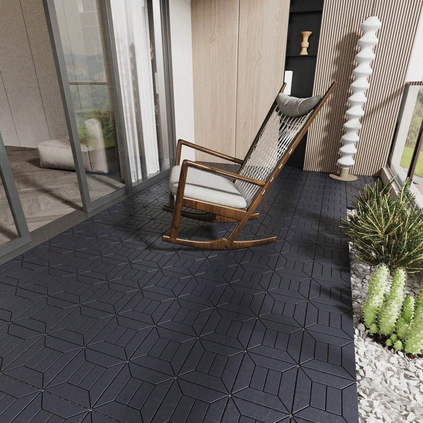 Interlocking 12-Inch Dark Gray Patio Deck Tiles For Easy DIY Installation - Perfect For Poolside, Balcony, Porch, And Backyard - 44 Pieces