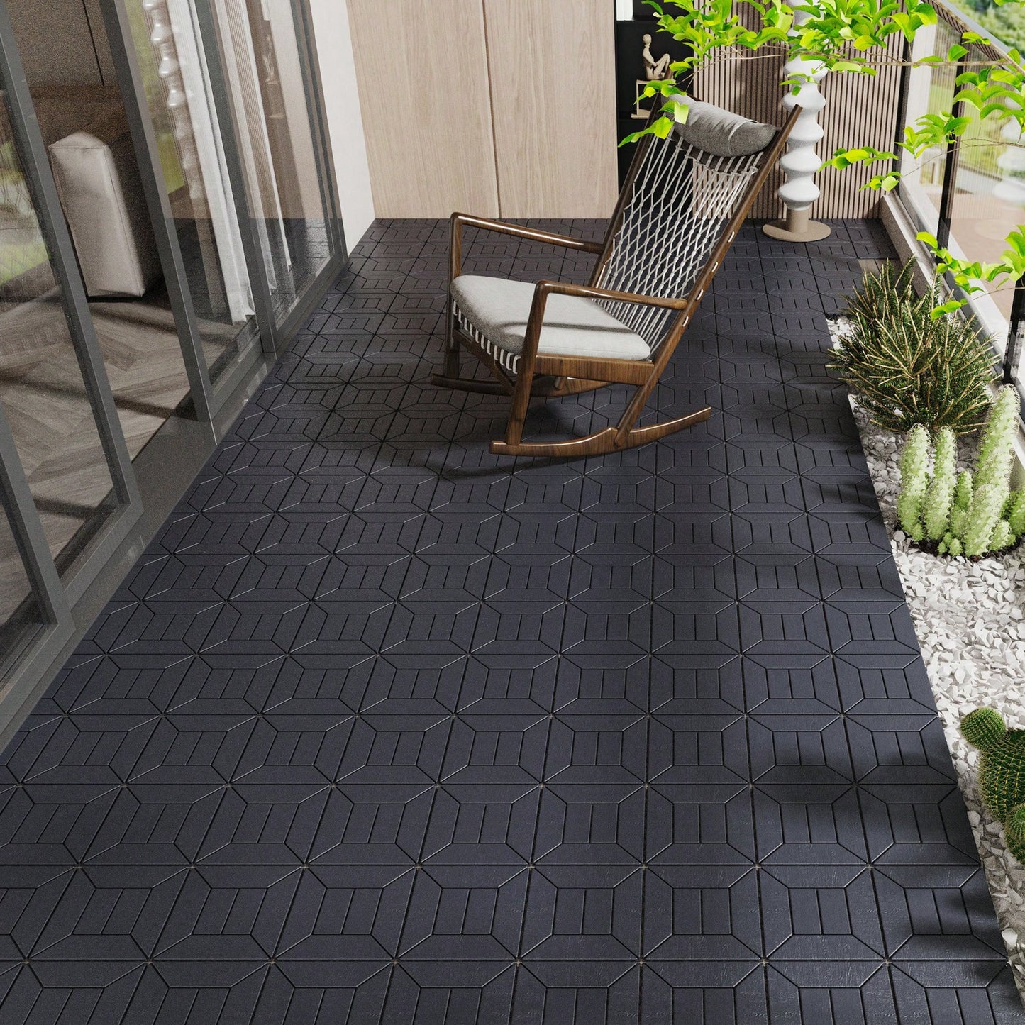 Interlocking 12-Inch Dark Gray Patio Deck Tiles For Easy DIY Installation - Perfect For Poolside, Balcony, Porch, And Backyard - 44 Pieces