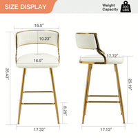 Set Of 2 Beige Corduroy Counter Height Bar Stools With Back And Golden Chrome Base Footrest For Kitchen Island