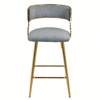 Set Of 2 Beige Corduroy Counter Height Bar Stools With Back And Golden Chrome Base Footrest For Kitchen Island