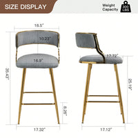 Set Of 2 Beige Corduroy Counter Height Bar Stools With Back And Golden Chrome Base Footrest For Kitchen Island