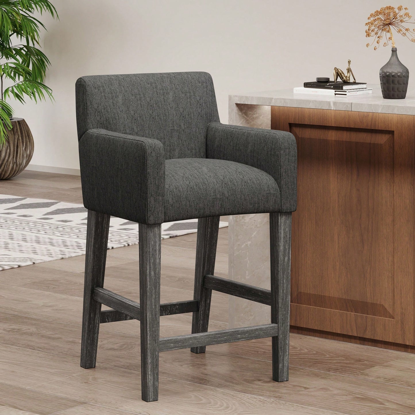 Upholstered 26 Inch Counter Stool For Kitchen Island And Bar Seating Charcoal Grey