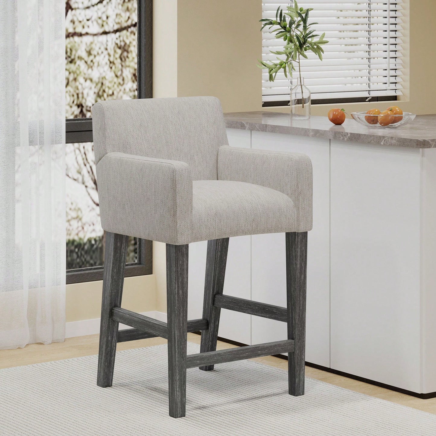 Upholstered 26 Inch Counter Stool For Kitchen Island And Bar Seating Charcoal Grey