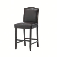 Set Of 2 Charcoal Upholstered Counter Height Barstools With Nailhead Trim And Walnut Legs