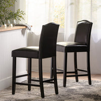Set Of 2 Charcoal Upholstered Counter Height Barstools With Nailhead Trim And Walnut Legs