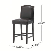Set Of 2 Charcoal Upholstered Counter Height Barstools With Nailhead Trim And Walnut Legs