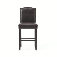 Set Of 2 Charcoal Upholstered Counter Height Barstools With Nailhead Trim And Walnut Legs