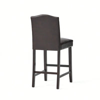 Set Of 2 Charcoal Upholstered Counter Height Barstools With Nailhead Trim And Walnut Legs