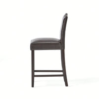 Set Of 2 Charcoal Upholstered Counter Height Barstools With Nailhead Trim And Walnut Legs