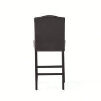 Set Of 2 Charcoal Upholstered Counter Height Barstools With Nailhead Trim And Walnut Legs