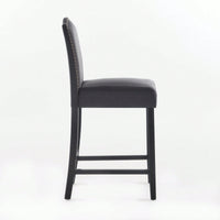 Set Of 2 Charcoal Upholstered Counter Height Barstools With Nailhead Trim And Walnut Legs