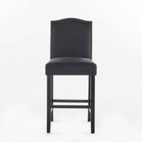 Set Of 2 Charcoal Upholstered Counter Height Barstools With Nailhead Trim And Walnut Legs