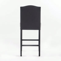 Set Of 2 Charcoal Upholstered Counter Height Barstools With Nailhead Trim And Walnut Legs