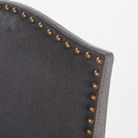 Set Of 2 Charcoal Upholstered Counter Height Barstools With Nailhead Trim And Walnut Legs