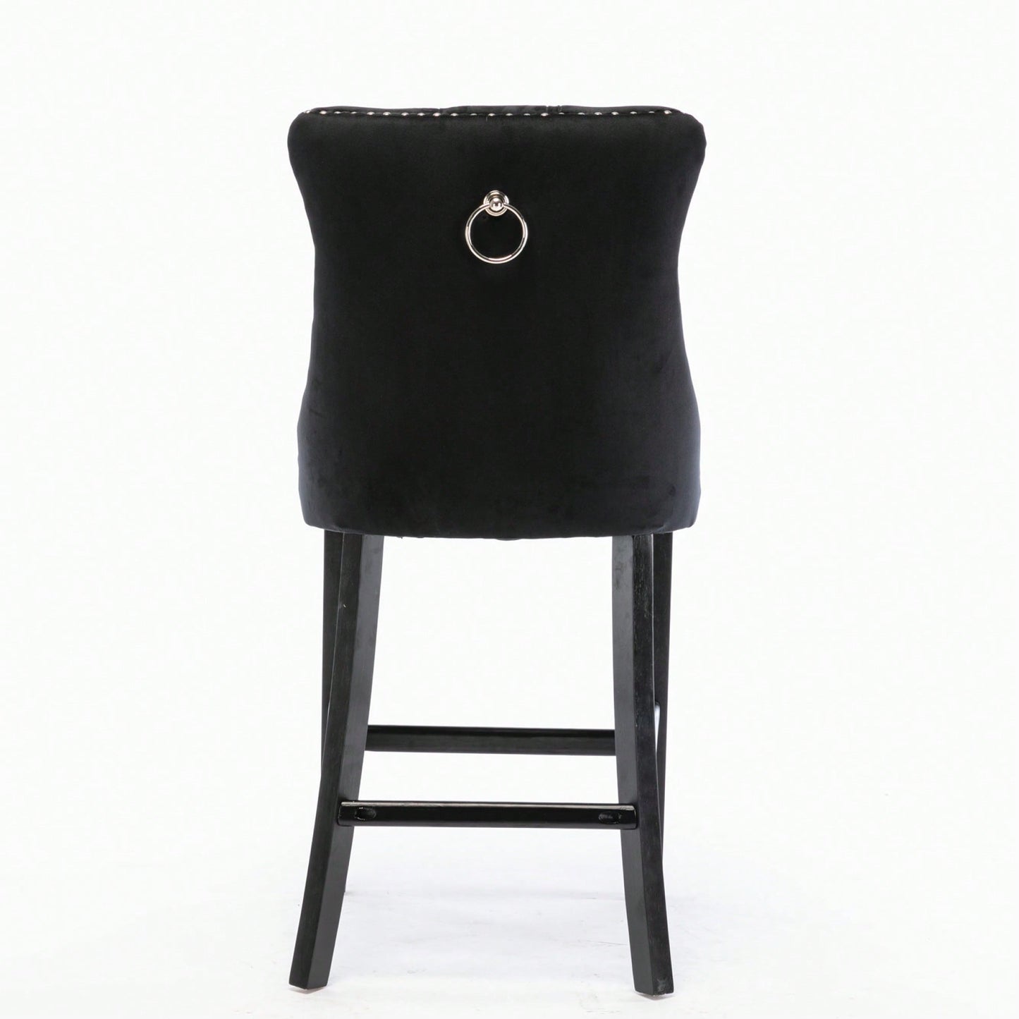 Contemporary Gray Velvet Barstools With Tufted Design And Wooden Legs, Set Of 2, Stylish Leisure Seating With Chrome Nailhead Trim