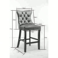 Contemporary Gray Velvet Barstools With Tufted Design And Wooden Legs, Set Of 2, Stylish Leisure Seating With Chrome Nailhead Trim
