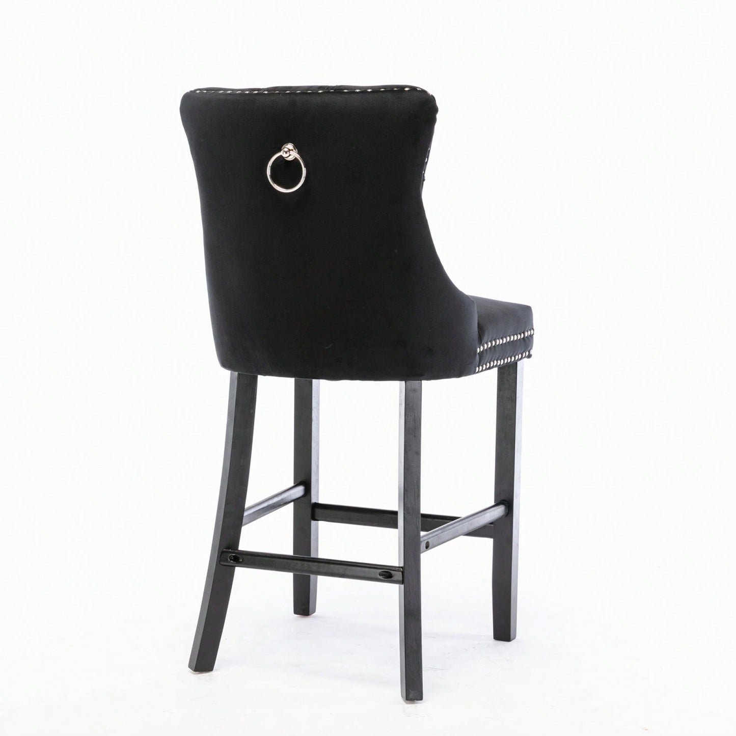 Contemporary Gray Velvet Barstools With Tufted Design And Wooden Legs, Set Of 2, Stylish Leisure Seating With Chrome Nailhead Trim