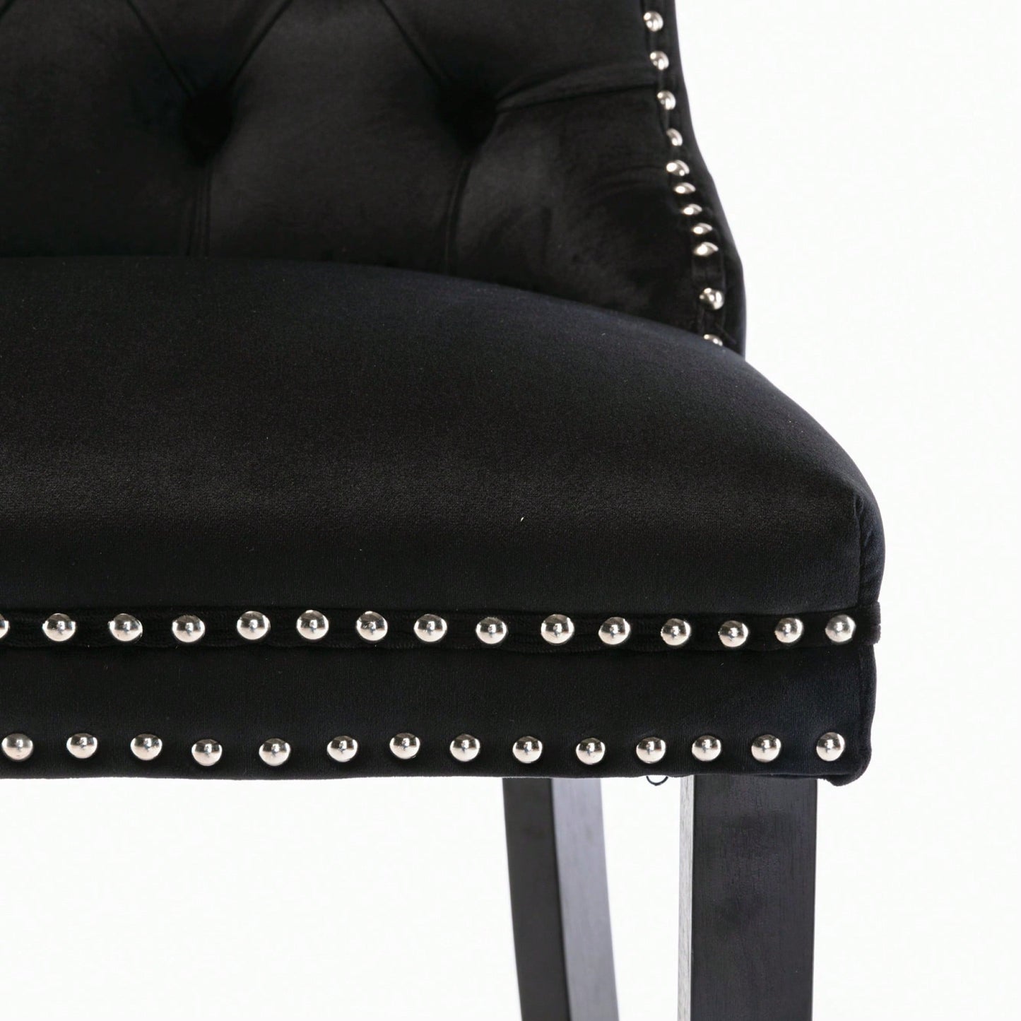 Contemporary Gray Velvet Barstools With Tufted Design And Wooden Legs, Set Of 2, Stylish Leisure Seating With Chrome Nailhead Trim