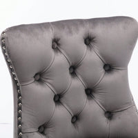 Contemporary Gray Velvet Barstools With Tufted Design And Wooden Legs, Set Of 2, Stylish Leisure Seating With Chrome Nailhead Trim