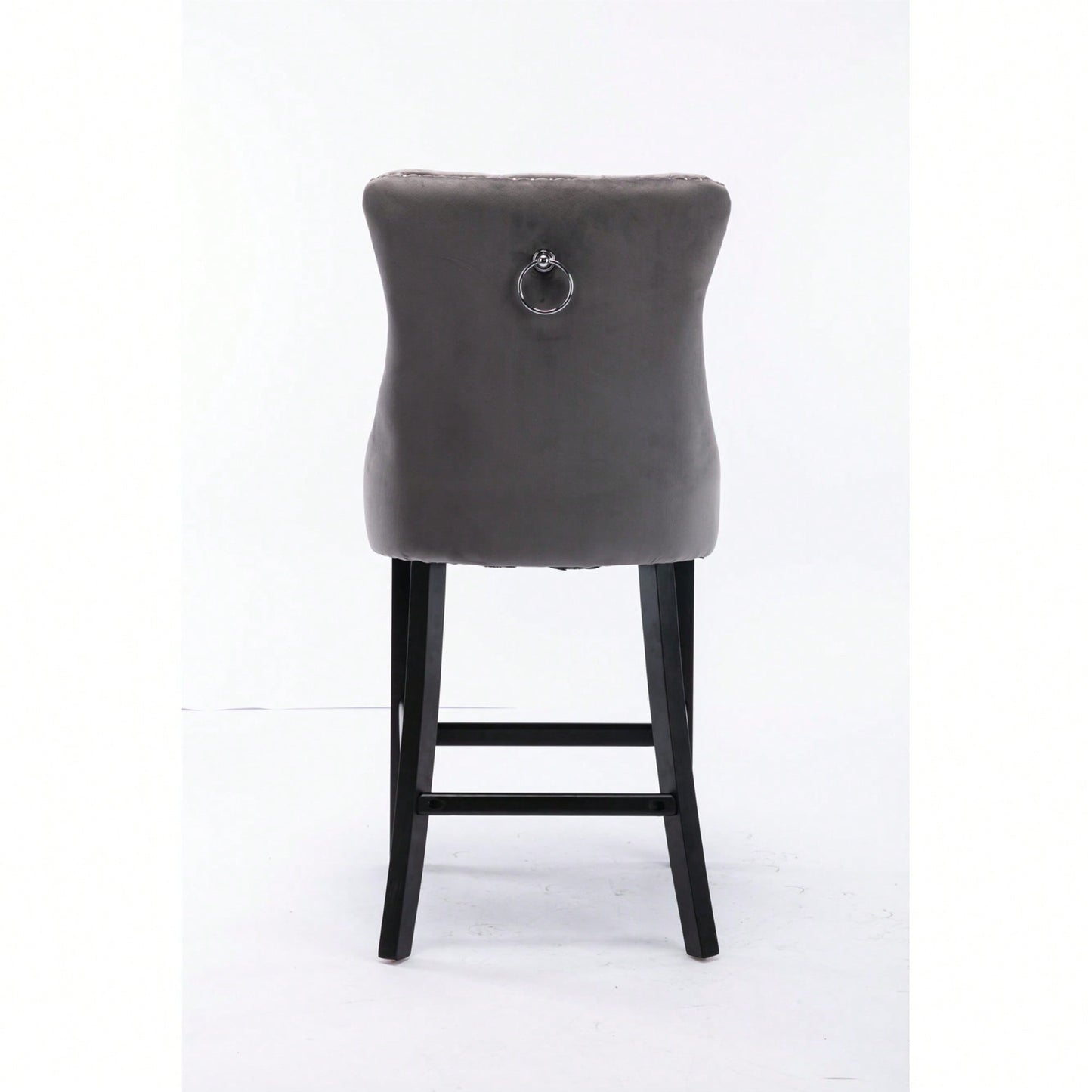 Contemporary Gray Velvet Barstools With Tufted Design And Wooden Legs, Set Of 2, Stylish Leisure Seating With Chrome Nailhead Trim