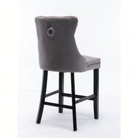 Contemporary Gray Velvet Barstools With Tufted Design And Wooden Legs, Set Of 2, Stylish Leisure Seating With Chrome Nailhead Trim
