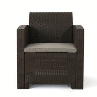 Outdoor Faux Wicker Club Chairs With Light Grey Water Resistant Cushions For Patio And Garden